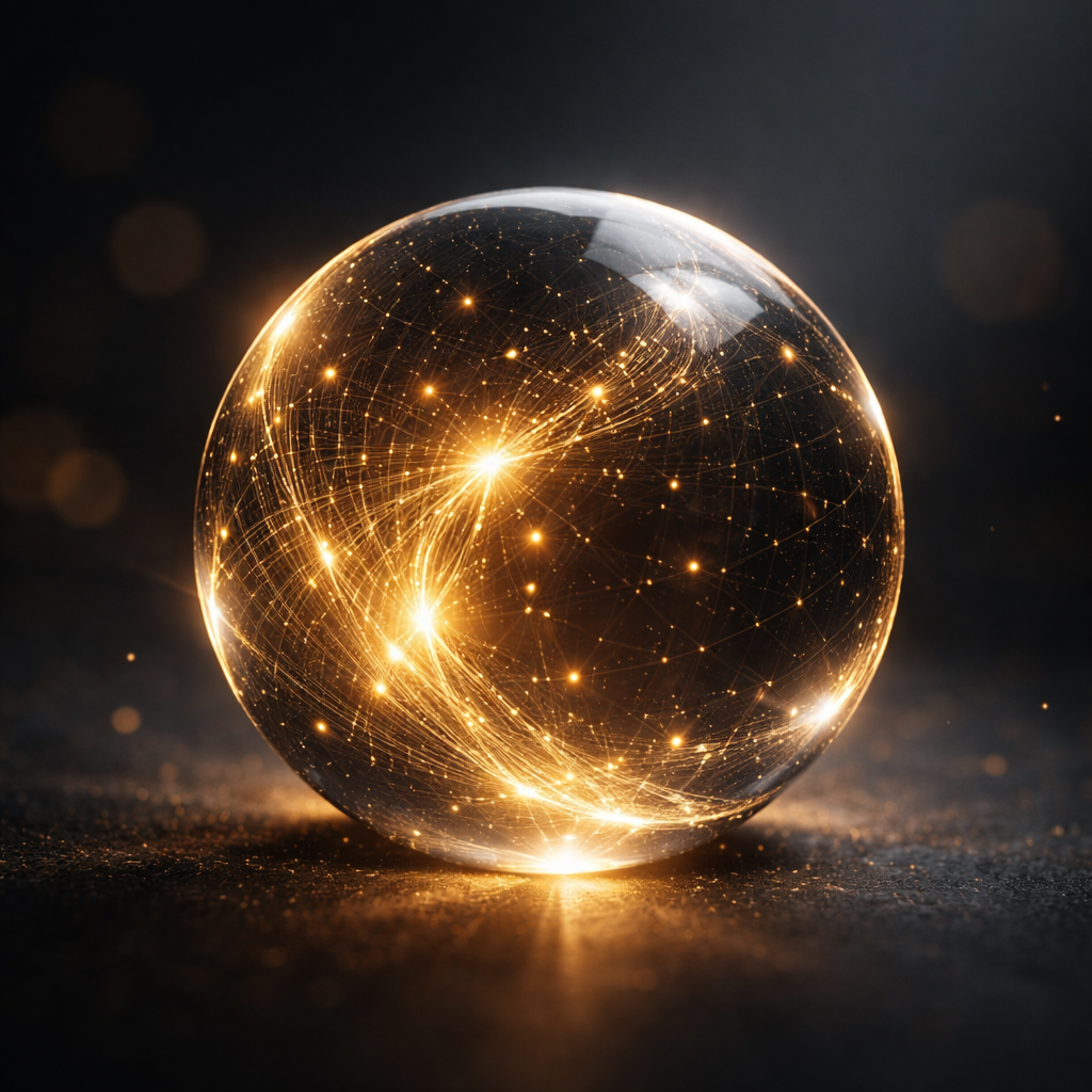 Digital Prani AI Marketing - Glowing golden neural sphere representing artificial intelligence and brand life force.